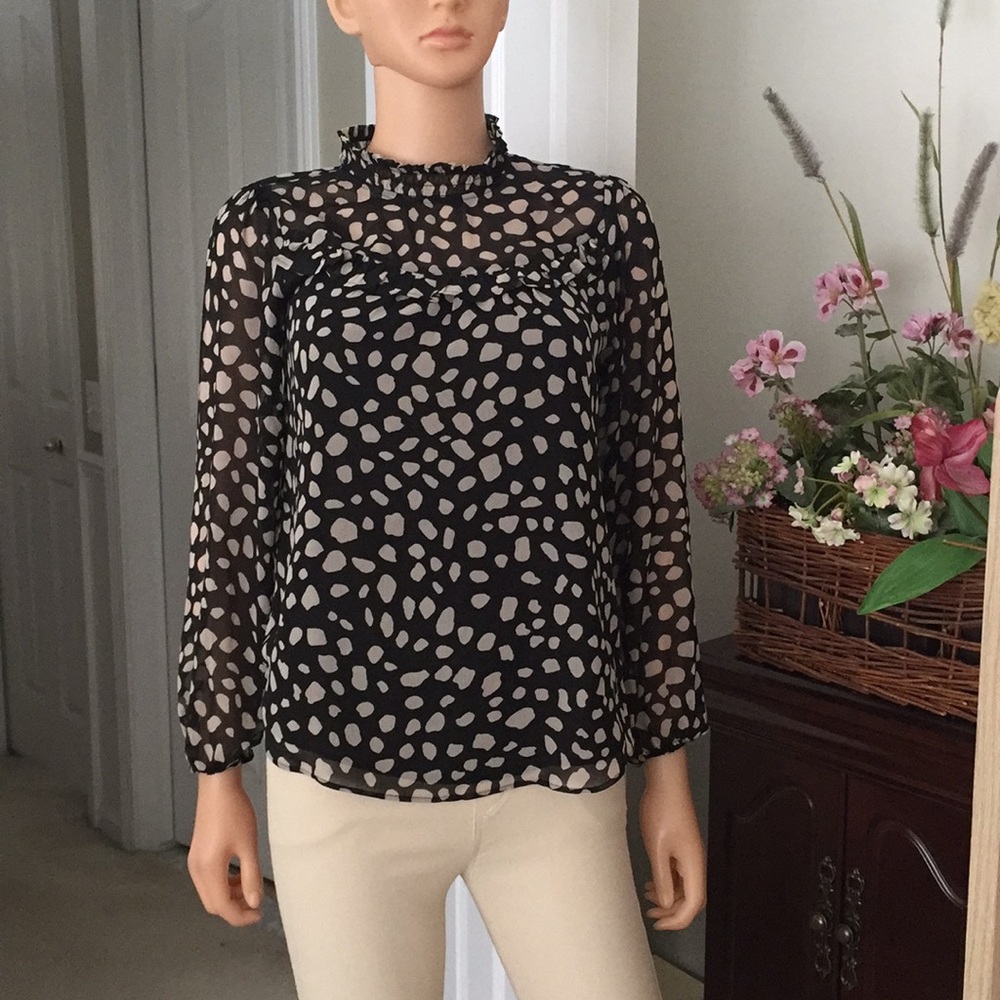 Vintage Loft Black Silver Pattern Polyester Blouse - image 2